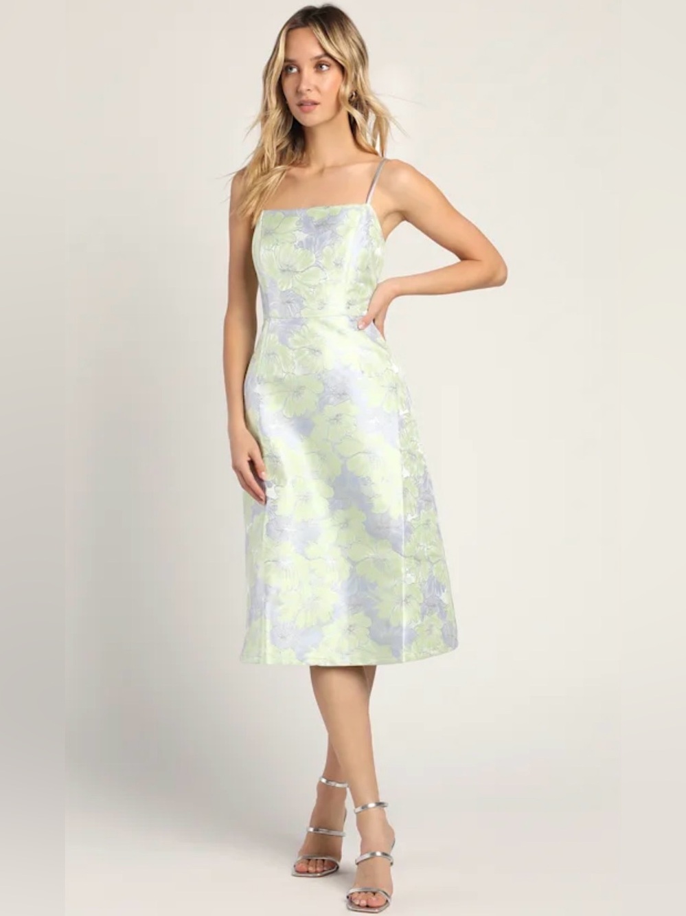 Lulus Feels Like Love Mint Floral Jacquard Midi Dress L NWT Autumn Wedding Guest